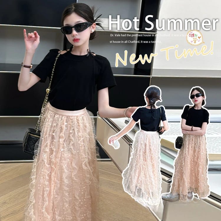 Girls Suits Sequin Mesh Dress Set Summer